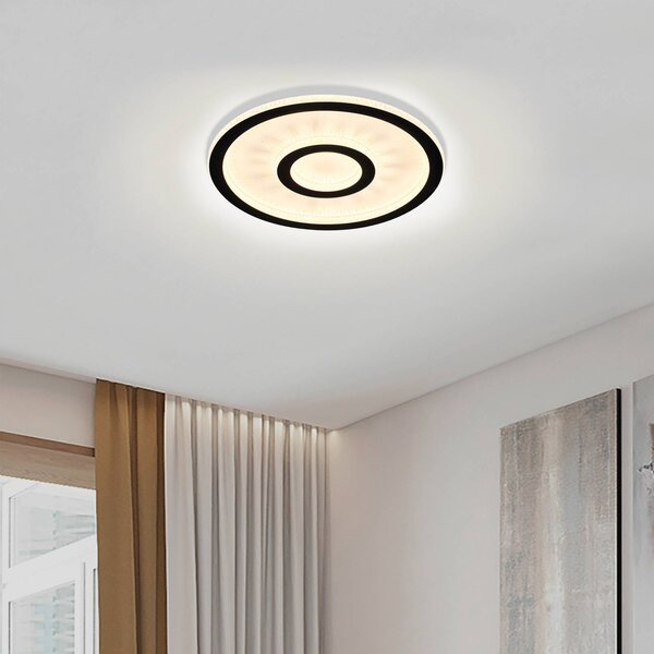 Stropné LED svetlo Roundel, biele/čierne, Ø 35 cm, železo/akryl, Biela / opálová, Obývacia izba / jedáleň, kov, Moderný, Závesné svietidlo