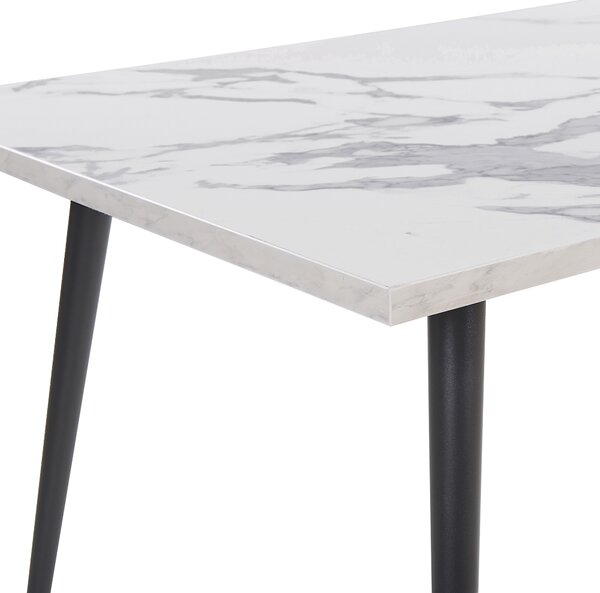 Jedálenský stôl biela mramorový efekt čierne kovové nohy 160 x 80 cm obdĺžnikový tvar pre 6 osôb moderný glamour štýl kuchyňa jedáleň