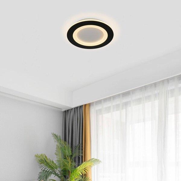 Stropné LED svetlo Ringo, Ø 25 cm, čierno-biele, železo/akryl,, Čierna, Obývacia izba / jedáleň, kov, Moderný, Závesné svietidlo