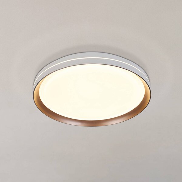Stropné LED svetlo Saucer, biela/latka, Ø 39 cm, železo/akryl, Biela / opálová, Obývacia izba / jedáleň, kov, Moderný, Závesné svietidlo