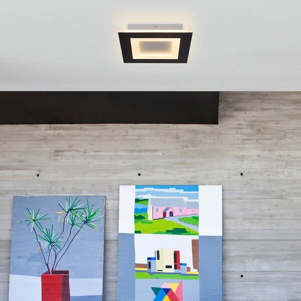 Searchlight Stropné LED svetlo Squary, dĺžka 25 cm, čierno-biele železo,, Čierna, Obývacia izba / jedáleň, kov, Moderný, Stropné svetlo