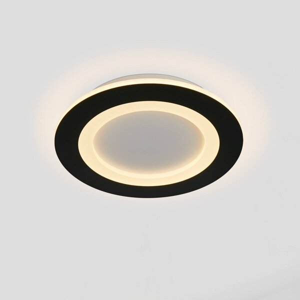 Stropné LED svetlo Ringo, Ø 25 cm, čierno-biele, železo/akryl,, Čierna, Obývacia izba / jedáleň, kov, Moderný, Závesné svietidlo