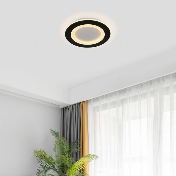 Searchlight Stropné LED svetlo Ringo, Ø 39 cm, čierno-biele, železo/akryl,, Čierna, Obývacia izba / jedáleň, kov, Moderný, Závesné svietidlo