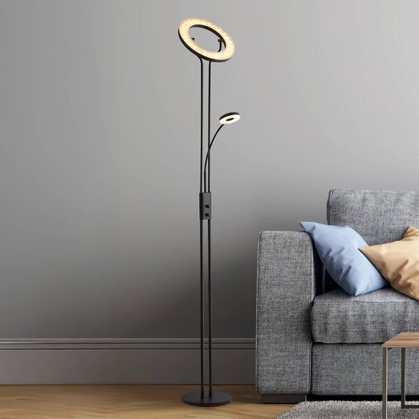 LED stojacia lampa Mother & Child, čierne, na citanie, stmievateľná, Čierna, Obývacia izba / jedáleň, kov, Moderný, Zemné bodové svetlo