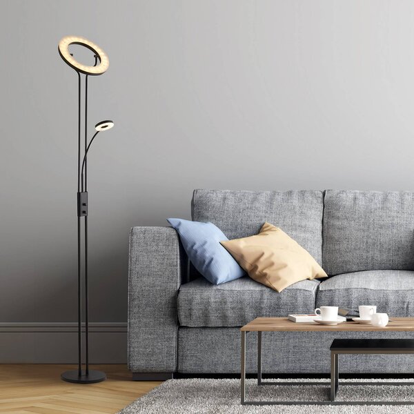 LED stojacia lampa Mother & Child, čierne, na citanie, stmievateľná, Čierna, Obývacia izba / jedáleň, kov, Moderný, Zemné bodové svetlo