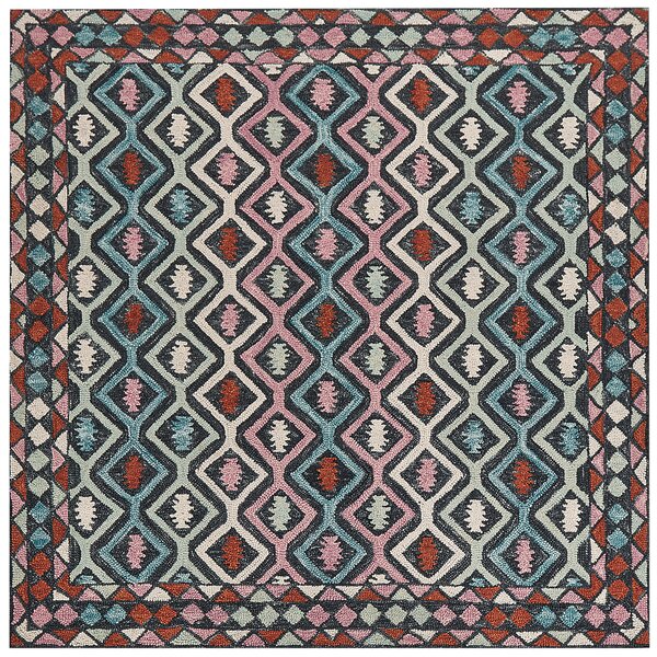 Koberec viacfarebný vlnený 200 x 200 cm s geometrickým orientálnym vzorom ručne všívaný
