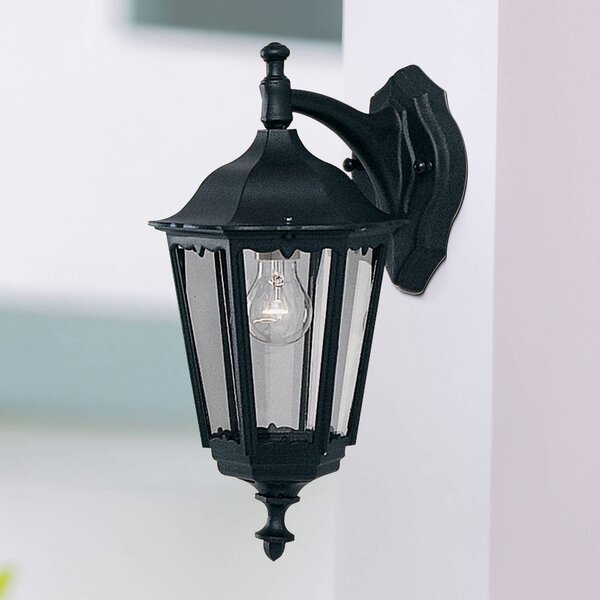 Searchlight Vonkajšie nástenné svietidlo Alex, výška 44 cm, čierna/číra, kov/sklo, Čierna, Hliník, Starožitný, Nástenné svietidlo