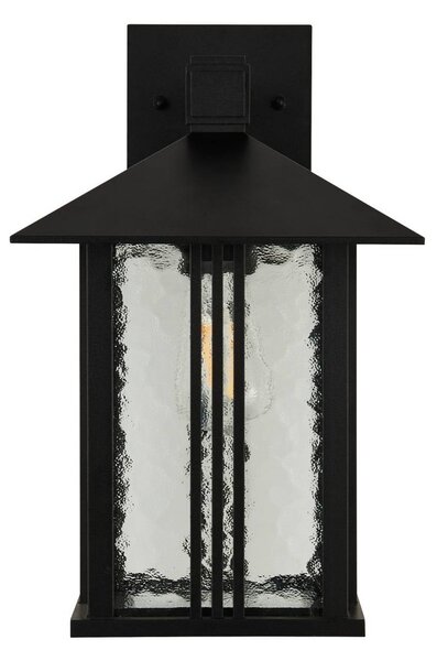 Vonkajšie nástenné svietidlo Venice, čierne, výška 36 cm, kov/sklo, Čierna, Hliník, Lampáš