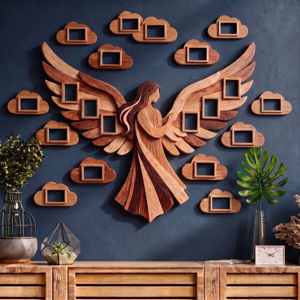 Large Wooden Wall Photo Collage - Angel and Clouds