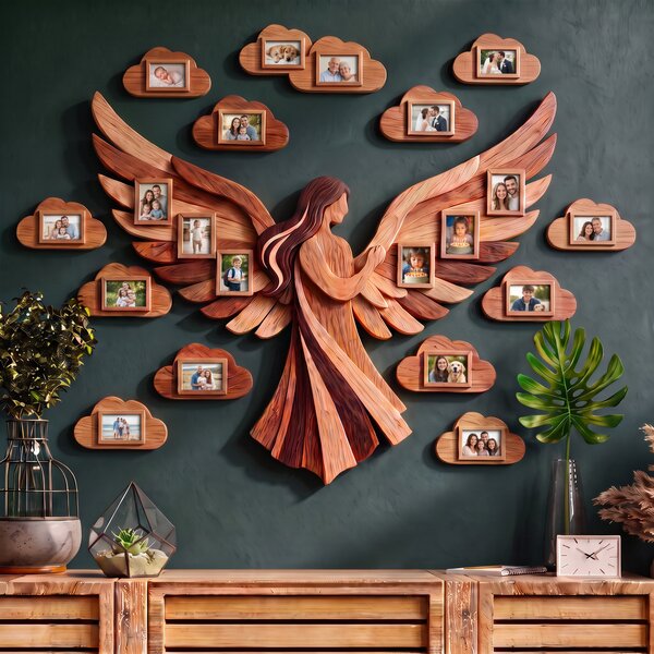 Large Wooden Wall Photo Collage - Angel and Clouds