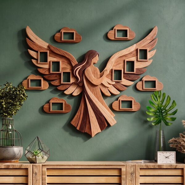 Large Wooden Wall Photo Collage - Angel and Clouds