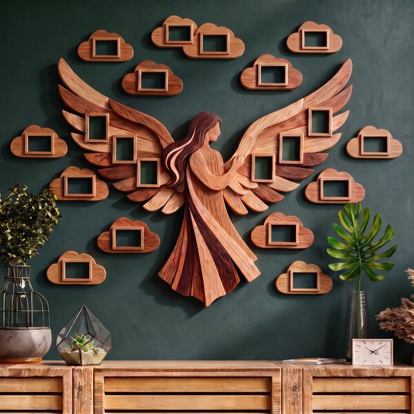 Large Wooden Wall Photo Collage - Angel and Clouds