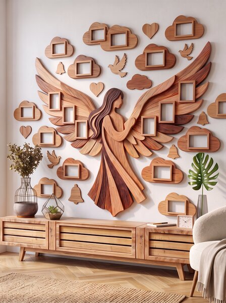 Large Wooden Wall Photo Collage - Angel and Clouds