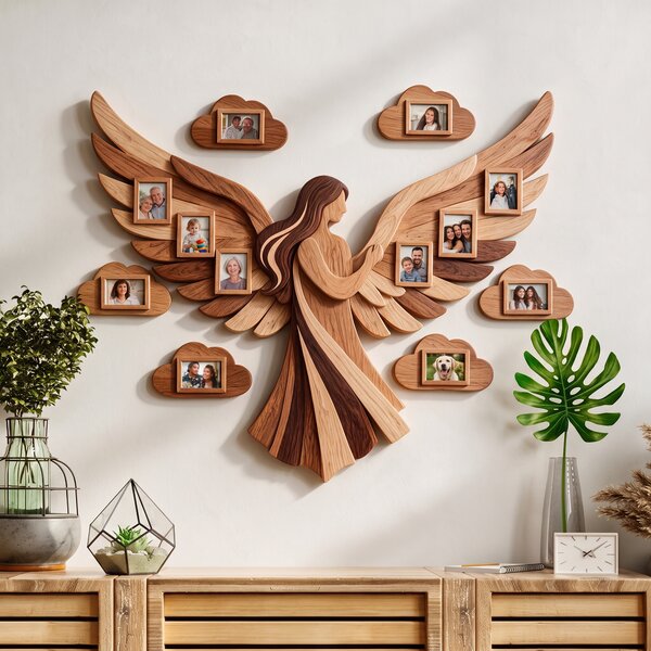 Large Wooden Wall Photo Collage - Angel and Clouds