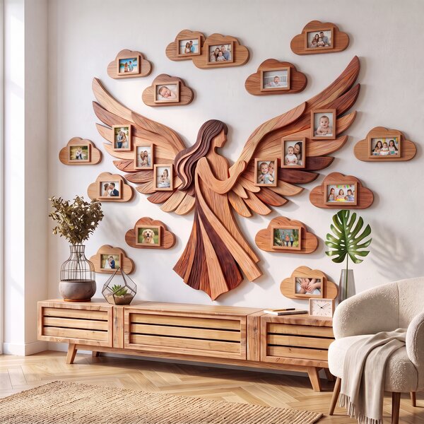 Large Wooden Wall Photo Collage - Angel and Clouds