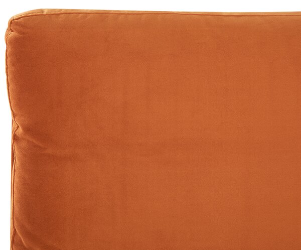 Posteľ oranžová zamatové čalúnenie 180 x 200 cm lamelový rošt hrubé vystužené čelo spálňa
