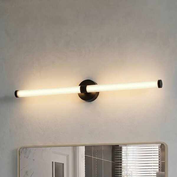 Lucande LED nástenné svetlo Melisa, čierne, 90 cm, IP44, Čierna, Kúpeľňa, Sklo, Moderný, Nástenné svetlá