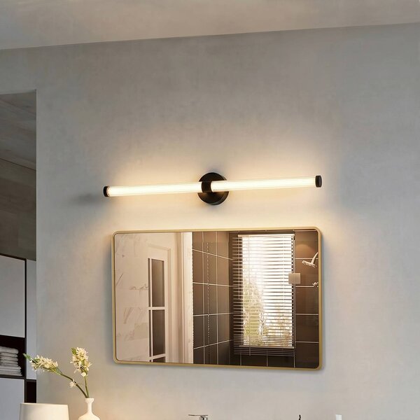 Lucande LED nástenné svetlo Melisa, čierne, 90 cm, IP44, Čierna, Kúpeľňa, Sklo, Moderný, Nástenné svetlá