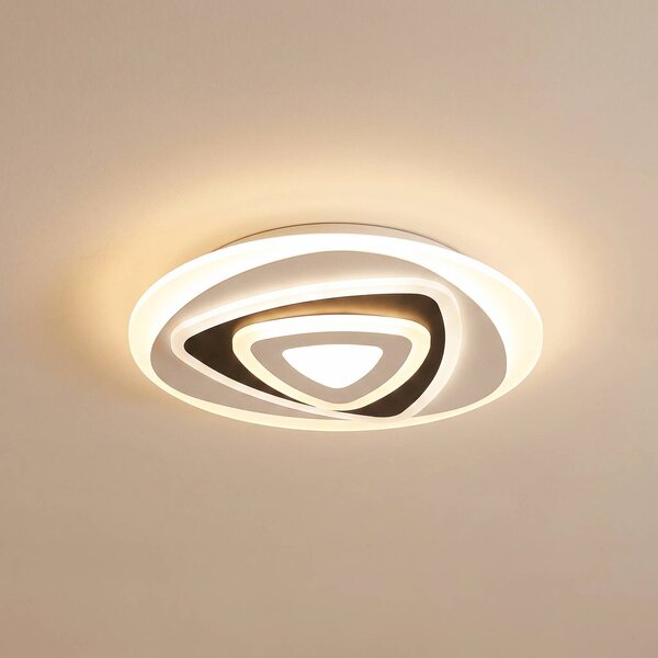 Lindby Stropné LED svetlo Rebeka, Ø 50 cm, diaľkové ovládanie, Biela / opálová, Obývacia izba / jedáleň, Plast, Moderný, Závesné svietidlo