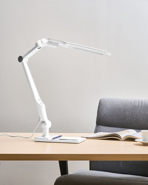 Stolná LED lampa strieborná syntetický materiál 3 režimy teploty svetla so stmievačom dotyková nastaviteľná otočné tienidlo kancelária