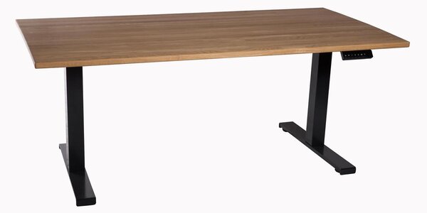 Kancelársky stôl, výškovo nastaviteľný, čierna farba, doska z masívneho dreva (dub), rozmer 160x80 cm