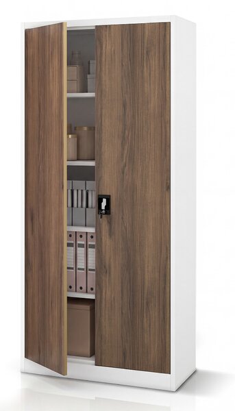 Kovová kancelárska skriňa na dokumenty biela / orech, 900x1950x400 mm: JAN H Eco Design