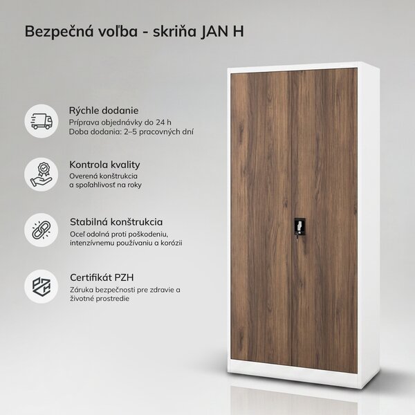 Kovová kancelárska skriňa na dokumenty biela / orech, 900x1950x400 mm: JAN H Eco Design