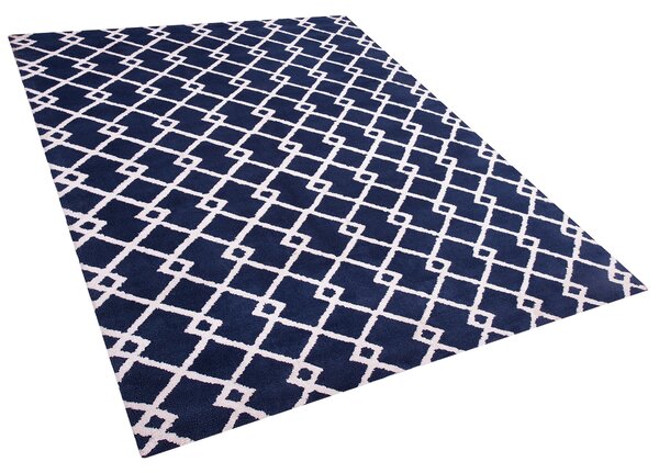 Koberec námornícka modrá polyester 160 x 230 cm geometrický vzor obdĺžnikový tvar moderný štýl obývačka spálňa