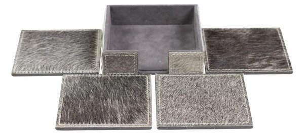 4 ks šedých hranatých podtáciek z hovädzej kože - 12 * 12 * 3cm / 10,5 * 10,5 * 0,5 cm - Mars & More