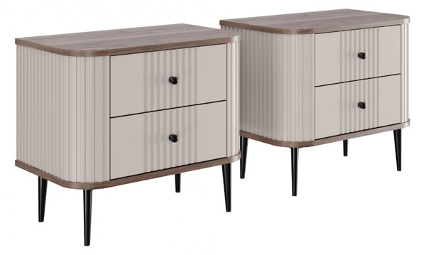 Nočné stolíky Vespera 56 cm - 2 ks - kašmírová / orech / čierne nožičky