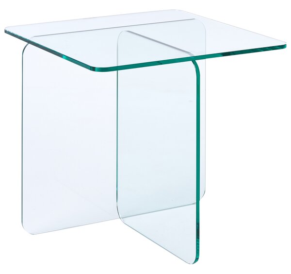 Odkladací stolík priehľadný sklenený 46 x 50 cm abstraktný minimalistický štýl obývacia izba