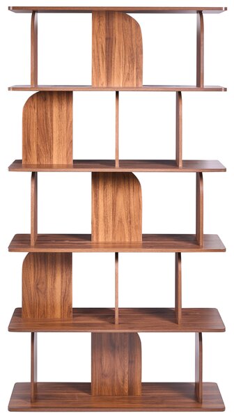 Knižnica s 5 policami tmavohnedá MDF melamínová povrchová úprava otvorené police mid-century modern štýl úložný priestor obývačka
