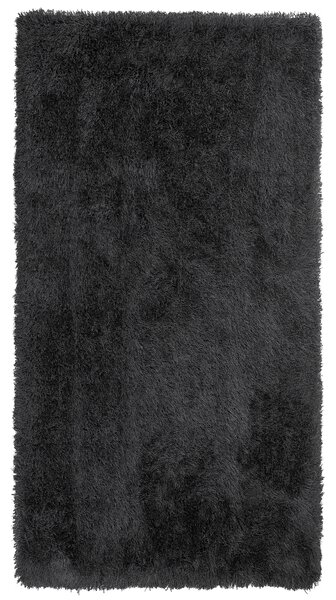 Shaggy koberec s vysokým vlasom čierny polyesterový 80 x 150 cm obdĺžnikový jednofarebný