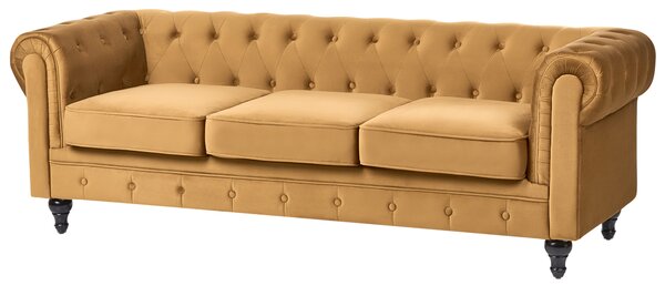 Sedacia súprava chesterfield zlatá zamatová čalúnená čierne nohy 3-miestna pohovka s kreslom moderná