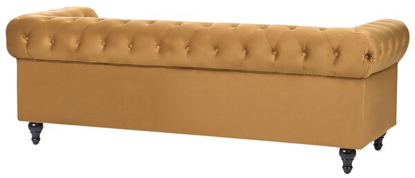 Sedacia súprava chesterfield zlatá zamatová čalúnená čierne nohy 3-miestna pohovka s kreslom moderná