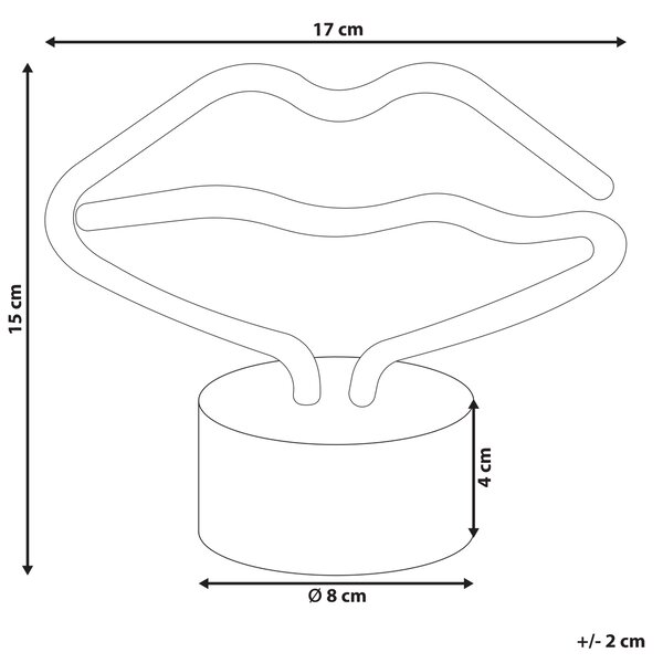 Neónová LED svietiaca dekorácia v tvare pier ružová PVC materiál dekoratívne svietidlo na batérie