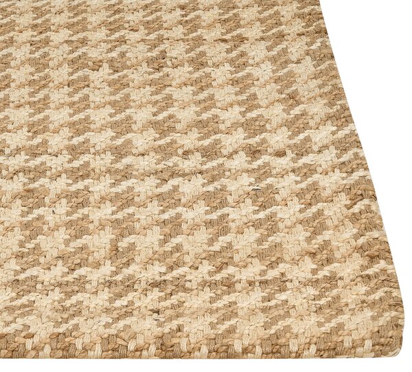 Koberec béžový jutový 80 x 300 cm ručne tkaný behúň so vzorom kohútej stopy boho chodba spálňa