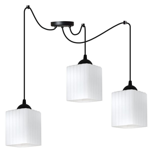 Závesné svietidlo Riffle Square Spider, 3x biele sklenené tienidlo, b