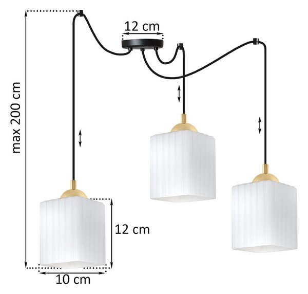 Závesné svietidlo Riffle Square Spider, 3x biele sklenené tienidlo, b/g