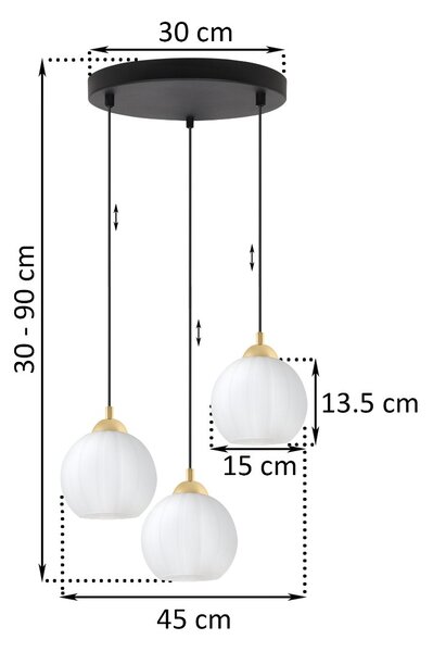 Závesné svietidlo Costa, 3x biele sklenené tienidlo, b/g, o