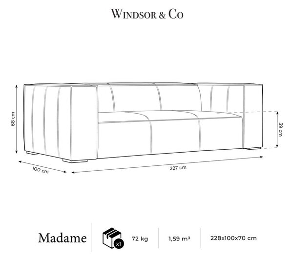 Tmavohnedá kožená pohovka 227 cm Madame - Windsor & Co Sofas