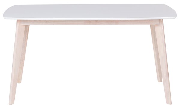 Jedálenský stôl biela vrchná doska nohy zo svetlého dreva 150 x 90 cm obdĺžnikový tvar moderný škandinávsky štýl kuchyňa jedáleň