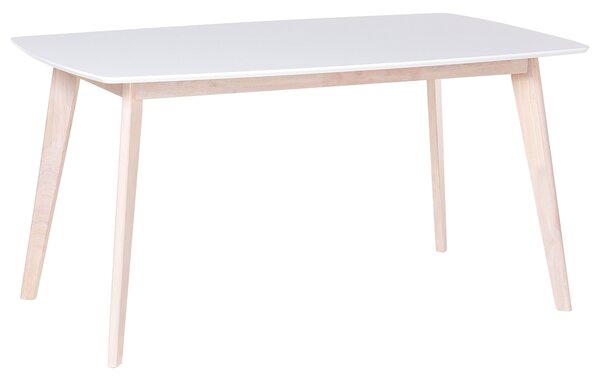 Jedálenský stôl biela vrchná doska nohy zo svetlého dreva 150 x 90 cm obdĺžnikový tvar moderný škandinávsky štýl kuchyňa jedáleň