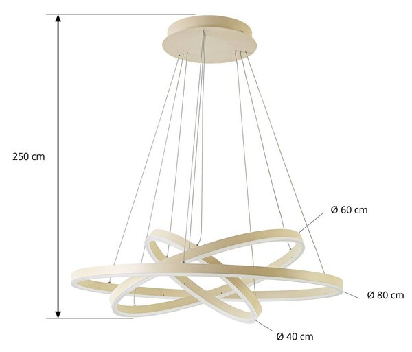 Arcchio LED závesné svietidlo Albiona, béžové, 3 krúžky, Ø 80 cm, Krémová / jantárovo žltá, kov, Moderný, Závesné svietidlo