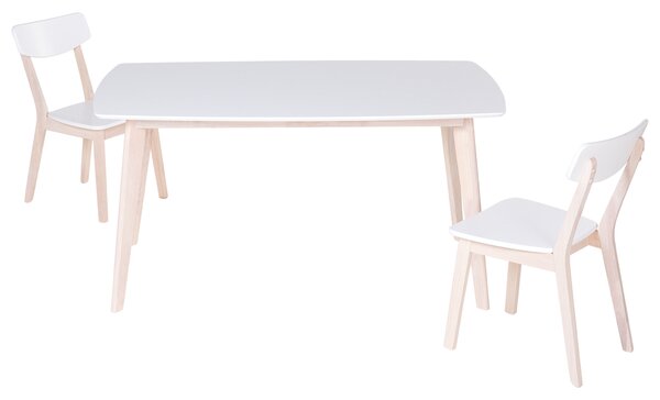 Jedálenský stôl biela vrchná doska nohy zo svetlého dreva 150 x 90 cm obdĺžnikový tvar moderný škandinávsky štýl kuchyňa jedáleň