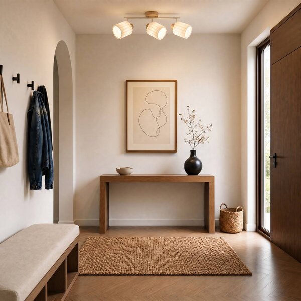 Lindby Stropné bodové svetlo Shiloh, 3-pl., prírodná/béžová, drevo, Svetlé drevo, Obývacia izba / jedáleň, Drevo, Moderný, Stropné svetlo