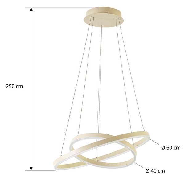 Arcchio LED závesné svietidlo Albiona, béžové, 2 krúžky, Ø 60 cm, Krémová / jantárovo žltá, Kuchyňa, kov, Moderný, Závesné svietidlo