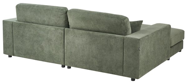 Rohová pohovka 3-miestna zelená čalúnená pravý roh bočné opierky extra vankúše minimalistický moderný štýl