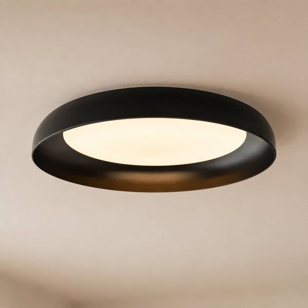 Lindby Stropné LED svetlo Florie, čierne, kovové, Ø 40 cm, Čierna, Obývacia izba / jedáleň, Plast, Moderný, Závesné svietidlo