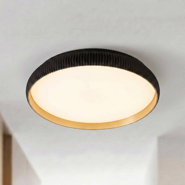 Lindby Stropné LED svetlo Jovian, čierne, Ø 40 cm, stmievateľné, Čierna, Obývacia izba / jedáleň, Plast, Moderný, Závesné svietidlo